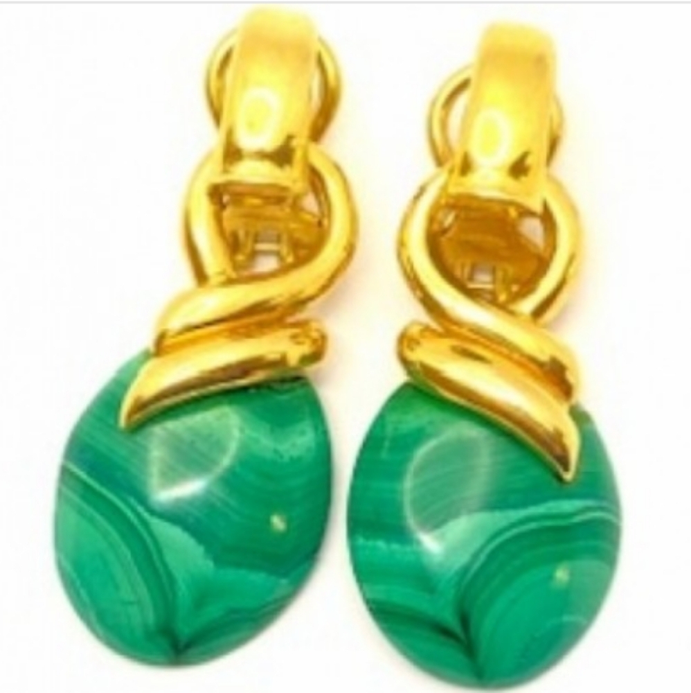 18K Interchangable Grade AAA Fine Malachite & Lapis Earrings 2 Pair 🎁
